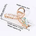 Pince à cheveux rétro dorée avec rose en émail bleu et perles de 11,5 cm - HS02635 Bleu