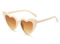 Cream heart-shaped sunglasses with gradient brown lenses and UV400 protection - Rice White Frame / Tea Lens
