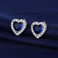 S925 silver heart stud earrings with deep blue moissanite and white zircon halo finish - Platinum Blue Diamond Led-72