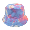 Cappello da pescatore in tela tie-dye blu e rosa per protezione solare all'aperto alla moda - Cappello a secchiello tie-dye blu pesca rosa