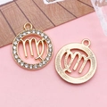 Golden Virgo zodiac pendant with sparkling crystals and brushed metal finish for DIY jewelry - Virgo