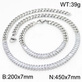 Silver stainless steel cuban chain necklace and bracelet set with zircon stones - Bracelet / Style B Steel Color