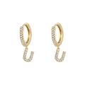 Elegant gold hoop earrings with sparkling diamond-encrusted letter J pendant for women - Letter U / Gold