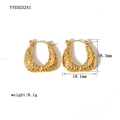 Détail des boucles d'oreilles créoles en forme de U en acier inoxydable plaqué or 18K - Style Créole Martelé (YYE023241)