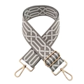 Adjustable wide jacquard shoulder strap with grey and white stripes and gold buckles - Gold Buckle / Simple Grey and White