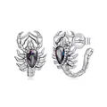 Unique S925 sterling silver scorpion stud earrings with pear-cut iridescent stone inlay - 925 Silver / SCE1884 Stud Earrings