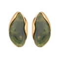 Vintage gold geometric stud earrings with translucent green drop-shaped resin stones - Green