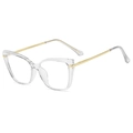 Cat eye transparent frame glasses with gold metal temples for women retro style - Transparent White Gold (C8)