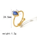 Verstellbarer 18k vergoldeter Edelstahlring mit einem blauen Stein im Wassertropfen - Gold mit dunkelblauem Stein