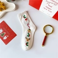 Calcetines blancos de algodón con bordados navideños de Papá Noel y renos lindos - Talla 35-40 / Hilo de Pluma Regalo Blanco