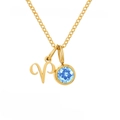 18K gold plated necklace with Aries zodiac sign and round light blue crystal pendant - March