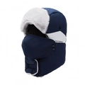 Dark blue winter trapper hat with thick fleece lining and integrated face mask - Adjustable / Navy Blue