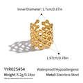 Detail showing gold hollow mesh weave ring with waterproof stainless steel texture - Mesh Geometric Style (YYR025454)