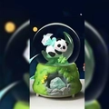 Carillon a palla di neve con panda su luna verde e decorazione fiori di ciliegio - Grande 100 Neve+Luce+Musica / -026 Panda