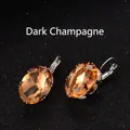 Elegant leverback earrings featuring oval-cut deep champagne cubic zirconia stones - Dark Champagne