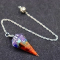 Rainbow natural crystal stone hexagonal cone resin pendant with silver chain for dowsing - Hexagonal Cone Style (AL670238738738) / With Hollow Chain