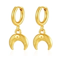 Golden stainless steel hoop earrings with textured crescent moon pendant for women - Small Crescent Moon (MS-680) / Gold