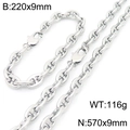 Ensemble collier et bracelet en acier inoxydable poli avec maillons nez de porc - Style Chaîne d'Ancre Museau de Porc / Parure Couleur Acier (KS222366-KFC)