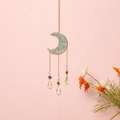 Golden moon dreamcatcher with light green natural crystal stones and star pendants - 9529A-Light Green Crystal