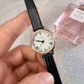 Women's watch with black leather strap and rose gold round case with Roman numerals - Black