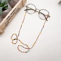 Rainbow beaded glass seed bead eyewear chain strap with colorful round accents - Multicolor with Faux Pearls (S-008)