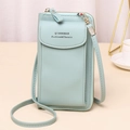 Light blue PU leather crossbody phone bag with fine litchi texture and detachable strap - Green