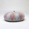 Elegante basco in lana argyle grigio, blu e rosa per calore autunnale e invernale - Rosa