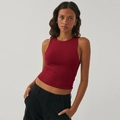 Burgundy Y2K sleeveless ribbed tank top with crew neck in a slim fit silhouette - M / Burgundy