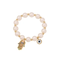 Bracelet en perles blanches avec séparateurs dorés, main de Fatma et pendentifs œil - Main de Fatma Mauvais Oeil Charmes (3#)