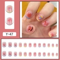 Short gradient pink press-on nails with colorful smiley faces and rainbow patterns - Y-47 Colorful Smudge