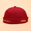 Retro burgundy Miki Hat with yellow embroidery in high-quality twill cotton style - CH Embroidery Wine Red