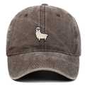 Front view of washed grey baseball cap featuring a white alpaca embroidery detail - Adjustable / Coffee