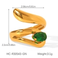 Detailed view showing dimensions and weight of gold snake ring with green zircon - Streamline Wrapped Pear Green Gemstone (HC-R30543-GN)