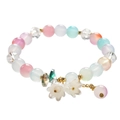 Beaded bracelet with pastel pearls, floral charms, and gold accents on white background - S033 - Glass Imitation Magnolia Lily Of The Valley Bracelet - Mixed Colors #sz246