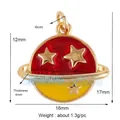Red enamel planet pendant with gold stars and 16mm diameter measurement details - Saturn Shape-Red