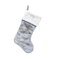 Grey Christmas stocking with white faux fur trim and gold bell print for tree hanging - 46*28cm / Silver Gray