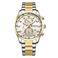 Reloj de hombre business con correa de acero bicolor y esfera blanca multifunción - Bicolor Oro Blanco