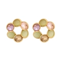 Boucles d'oreilles vintage avec pierre œil de chat et motif floral géométrique en or - Coloré