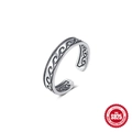 Adjustable S925 sterling silver ring featuring a retro ocean wave engraved pattern - Wave / Thai Silver