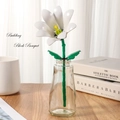 Artificial white building block rose in glass vase for home desk decoration - White Lily 260-24 / Bag Packaging