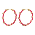 Vibrant rose pink enamel gold hoop earrings with sparkling micro-inlaid pink cubic zirconia - Gold Fuchsia
