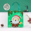 Green non-woven Christmas gift bag with Santa Claus cartoon and pine branch pattern - Green Santa Claus