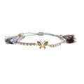 Bohemian woven bracelet with gold butterfly pendant, colorful zircons and tassel accents - Butterfly + Tassel Colored Chain