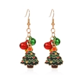 Christmas tree earrings with red and green bells and gold hooks for holiday style - Bell Christmas Tree Earrings
