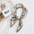Narrow silk scarf for women featuring beige base with dark horse and butterfly prints - 6x100cm / Galloping Horses