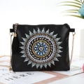 Black DIY diamond painting crossbody bag with mandala crystals and gold chain strap - Blue & White Mandala (Black) (AA080)