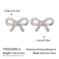 Detailed specs of bow earrings showing dimensions, weight, and stainless steel material - Gold Style(YYE023496-P)