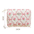 Neceser acolchado blanco con lazo rosa y estampado de flores, medida 24x19x7cm - Rosa Floral Lazo De Mano
