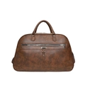 Bolso de viaje marrón oscuro impermeable de gran capacidad con textura de cuero y asas - café