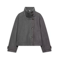 Detail of grey wool short jacket featuring stand collar and single-breasted button closure - XS / Dark Gray
